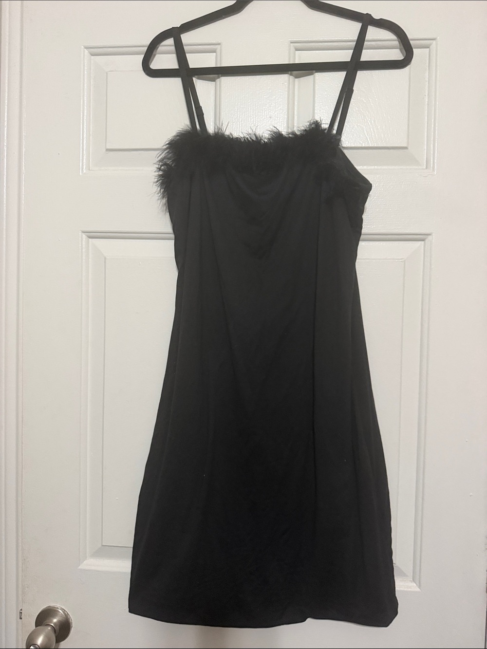 J for Justify Black Feather-Trim Mini Slip Dress